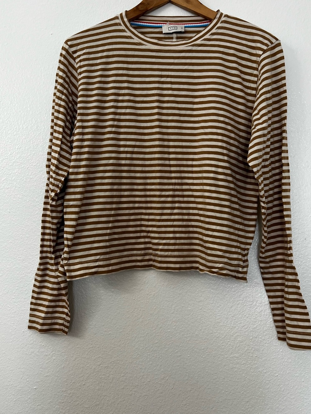 AYR Brown & Cream Striped Long-Sleeve Crewneck Top